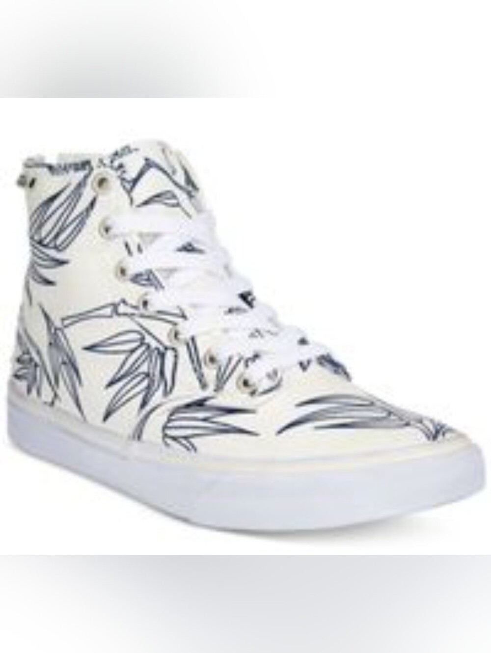 Vans White High-Top Sneakers with Navy Leaf Print